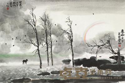 林丰俗 1990年作 暮雨 镜框 46×69cm