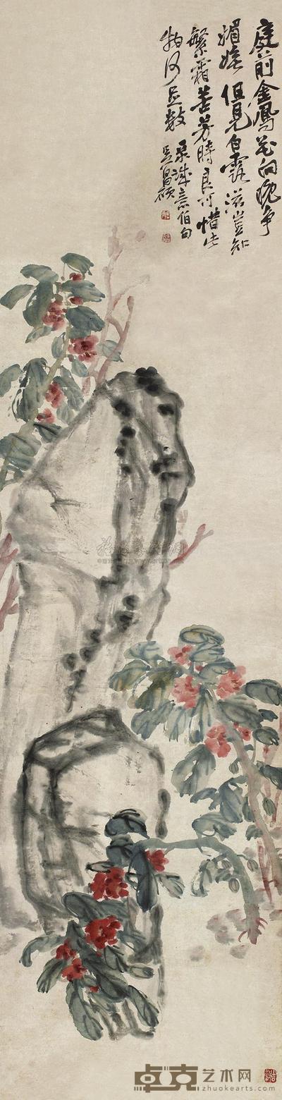 吴昌硕 庭前金凤 立轴 149×39cm