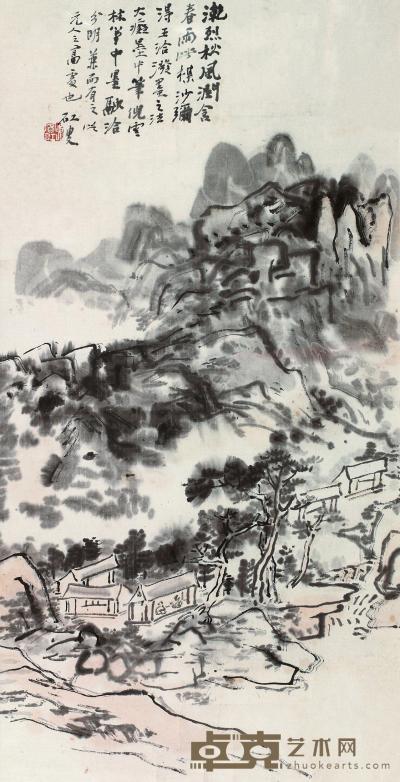 黄宾虹 春雨图 镜框 68×34cm