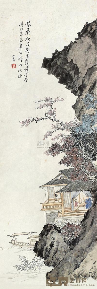 溥儒 风桥夜泊 镜框 120×41cm