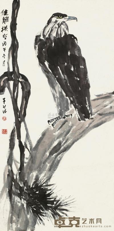 崔子范 1978年作 松鹰图 镜框 136×67cm