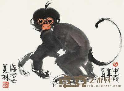 韩美林 1994年作 猴 镜框 50×67cm