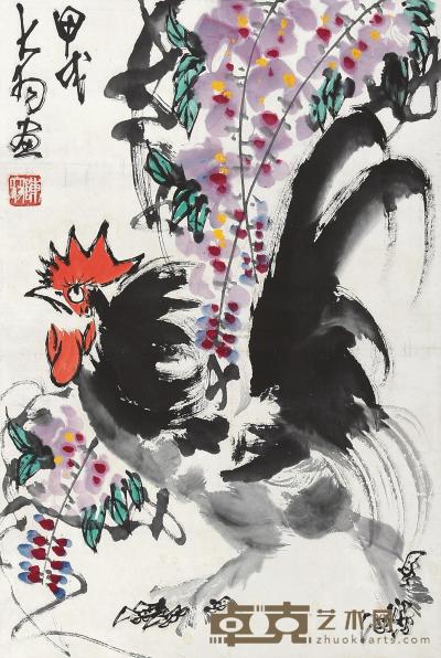 陈大羽 甲戌（1994）年作 雄鸡 立轴 68×45cm