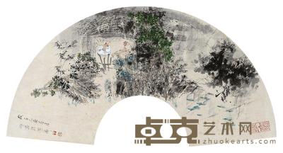 王明明 乙酉(2005年)作 山水人物(扇面) 镜片 20×61cm