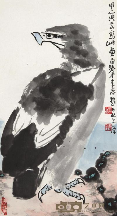 李苦禅 甲寅（1974年）作 英雄图 镜片 68×37cm