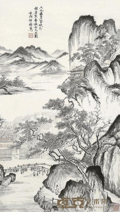郑午昌 壬戌(1922年)作 仿唐寅山水 立轴 60×33.5cm