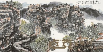 张富君 辛卯（2011年）作 绝壑卧云 镜片 69×138cm