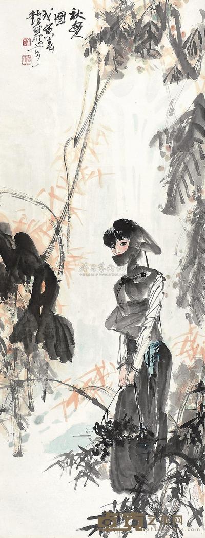 钟增亚 戊寅(1998年)作 秋实图 立轴 136×52cm