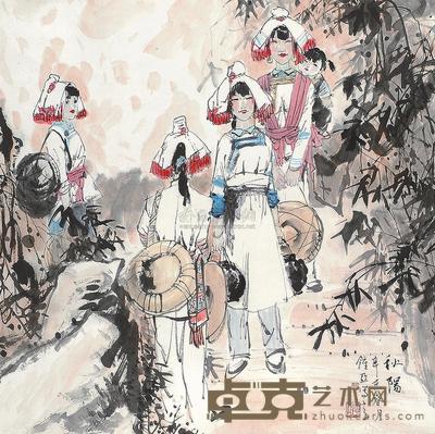 钟增亚 辛未(1991年)作 秋阳 镜片 69×69cm