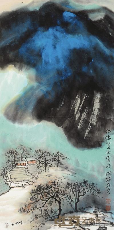 何海霞 山水 镜框 67×33cm