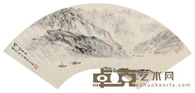 宋文治 辛酉（1981年）作 山水 扇面 18.5×52cm