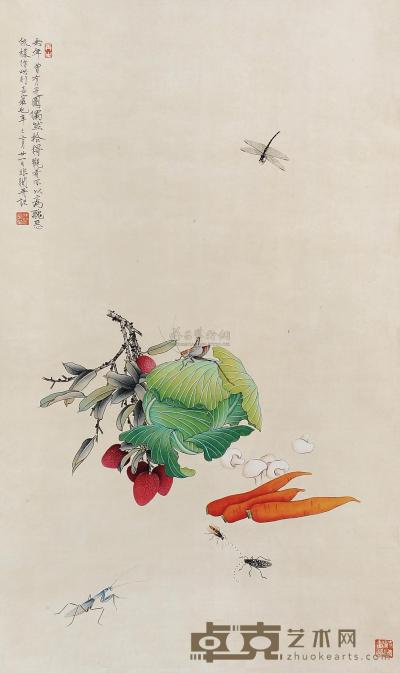 于非闇 辛巳（1941年）作 花卉草虫 立轴 102×60cm