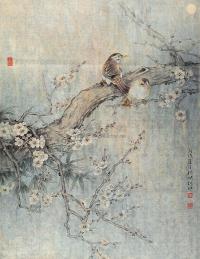 杨斌 杨琪 丙戌（2006年）作 白梅 小鸟 镜片