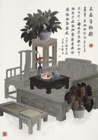 吴齐鸣 乙酉（2005年）作 古居清雅图 镜片
