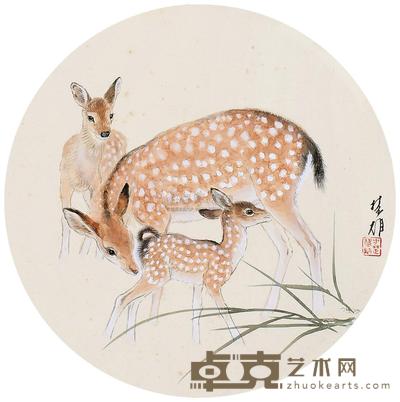 方楚雄 梅花鹿 镜框 直径30cm