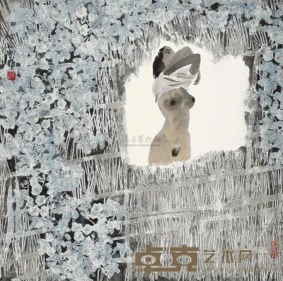 张绍城 戊寅（1998年）作 竹篱春色 镜片 67.5×68cm