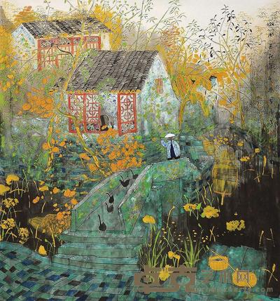 方向 乙酉(2005年)作 微风送秋气 镜片 96×89cm