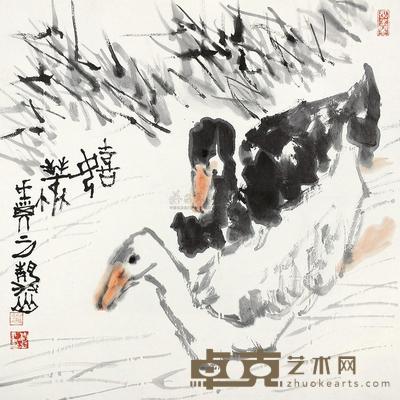 吴静山 壬申(1992年)作 嬉戏 镜片 68×69cm