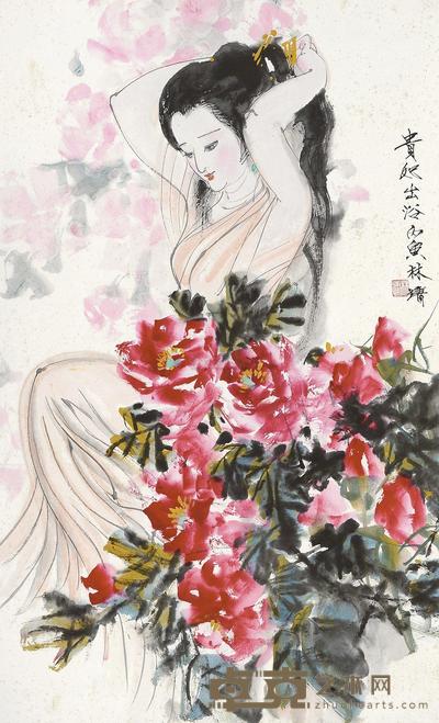 林墉 丙寅（1986年）作 贵妃出浴 立轴 95×57cm