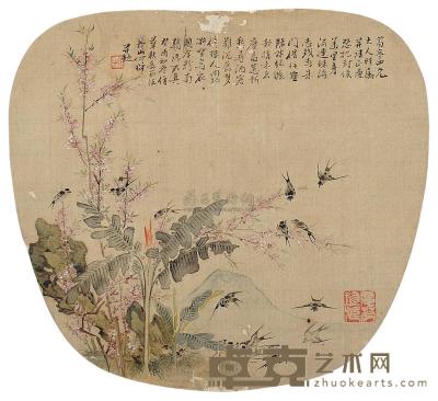 何丹山 癸酉（1873年）作 春意浓 镜片 23×25cm