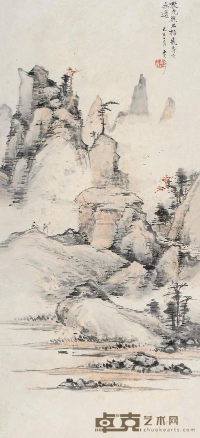 李寿厂 己巳（1929年）作 秋光照不极 镜框 61.5×27cm