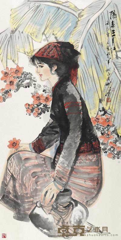 林峥明 壬辰(2012年)作 阳春三月红 镜片 138×69.5cm