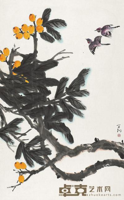 苏百钧 琵琶双鸟 镜片 96×60cm