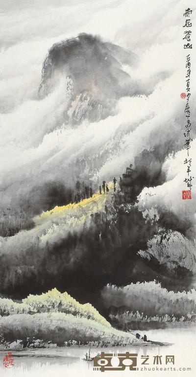 庞泰嵩 乙酉（2005年）作 雨后苍山 镜片 96×50cm