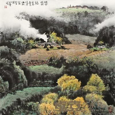 庞泰嵩 己卯(1999年)作 德国田庄 镜片 69×69cm