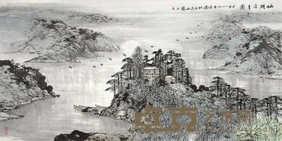 郝鹤君 甲申(2004年)作 仙湖浸月图 镜片 68×137.5cm