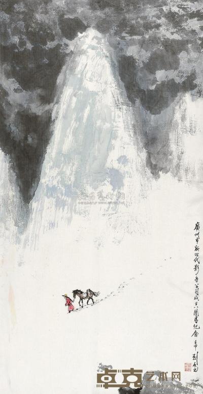 刘仑 壬申（1992年）作 山水 立轴 100×52cm