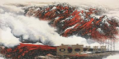 朱颂民 壬辰(2012年)作 夕卧白云阁 镜片 69×138cm