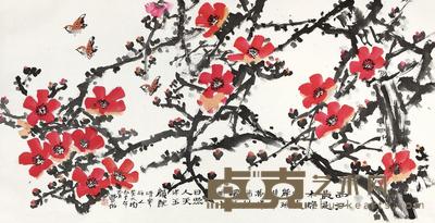 林丰俗 壬午(2002年)作 红棉 镜片 69×136.5cm