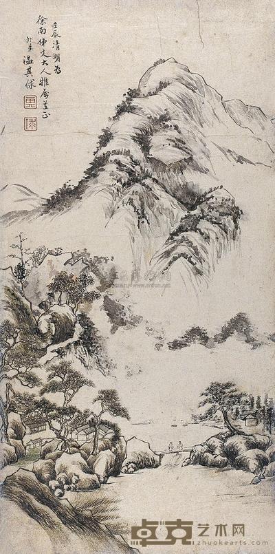 温其球 壬辰(1882年)作 深山访友图 镜框 44×22cm