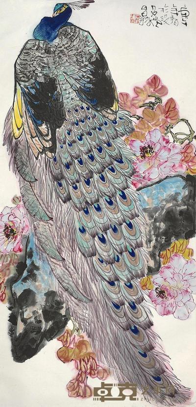 谭昌镕 庚午(1990年)作 迎春 镜片 138×68cm