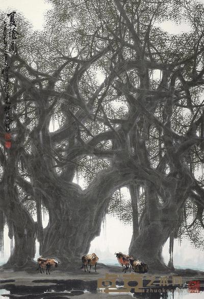 杜应强 乙酉（2005年）作 夏荫图 镜片 100×69cm