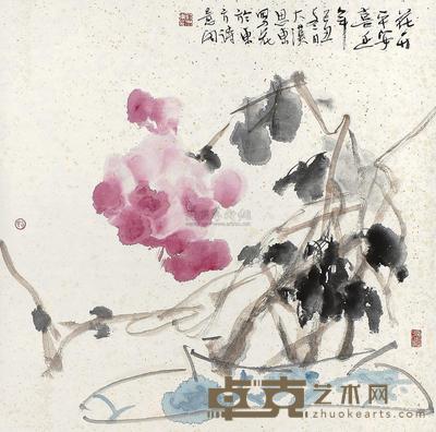 刘思东 己丑(2009年)作 花开平安喜延年 镜片 66×65cm
