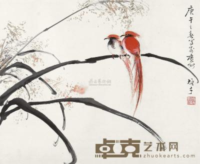 黎雄才 庚午（1990年）作 双寿 镜片 41.5×50cm