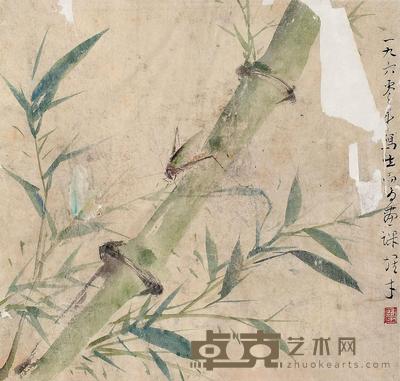 黎雄才 1960年作 翠竹草虫 镜框 29×30cm