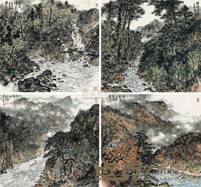 方楚乔 壬辰（2012年）作 山水写生 （四帧） 镜片 45×48.5cm×4