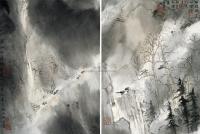 李劲堃 戊子（2008年）作 山道·初雪 （两帧） 镜片