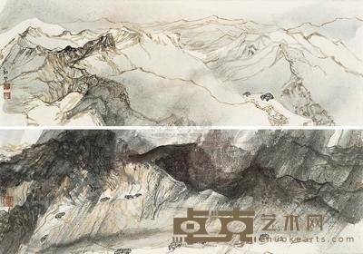 李劲堃 汶川写生 镜框 20×56cm×2