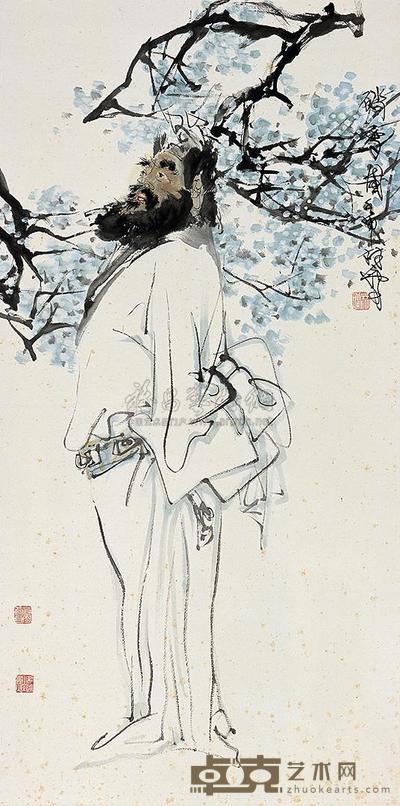 林墉 壬申(1992年)作 踏雪图 立轴 137×68cm