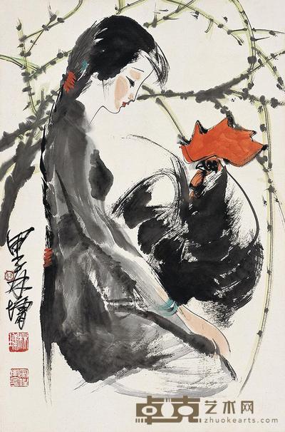 林墉 甲子(1984年)作 大吉图 立轴 68×44cm