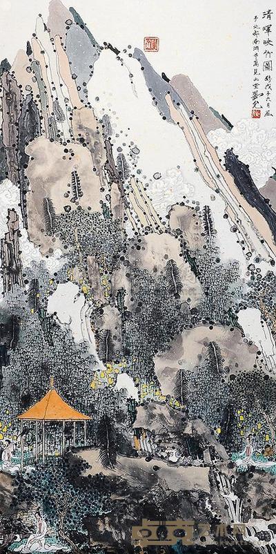卢延光 戊子（2008年）作 清晖映竹图 镜片 132×66cm