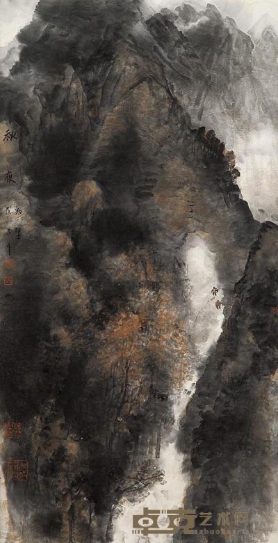 李劲堃 戊子（2008年）作 秋夜 镜框 80×41cm