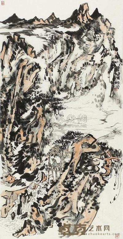陈映欣 壬辰（2012年）作 观瀑图 镜片 137×70cm