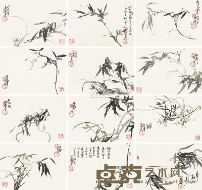 卢坤峰 戊辰（1988）年作 墨竹册 册页 （十二开） 22×32cm×12
