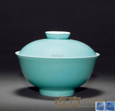 清乾隆 松石釉矾红五福盖碗 直径11.5cm