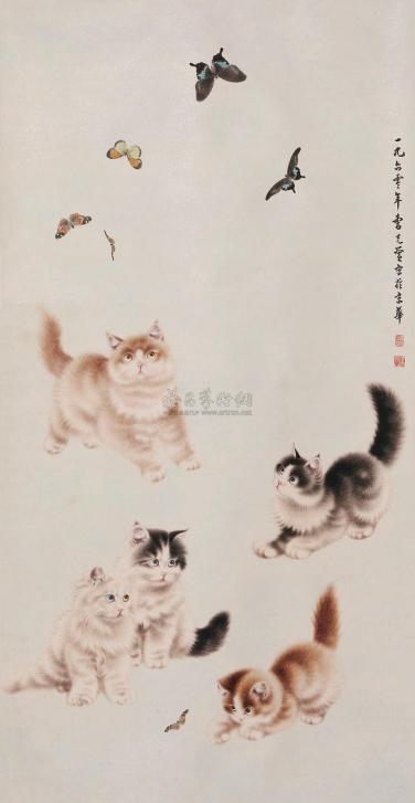 曹克黉 1960年作 猫蝶图 立轴